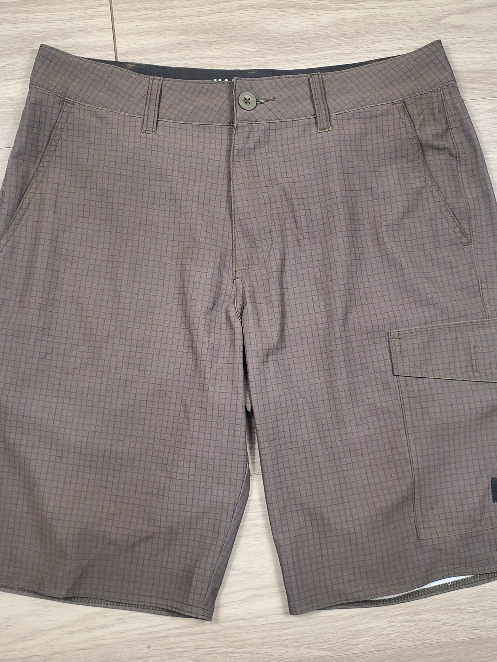 Vans Vanphibian Men's 32 Brown Gray Grid Hybrid Cargo Board Shorts